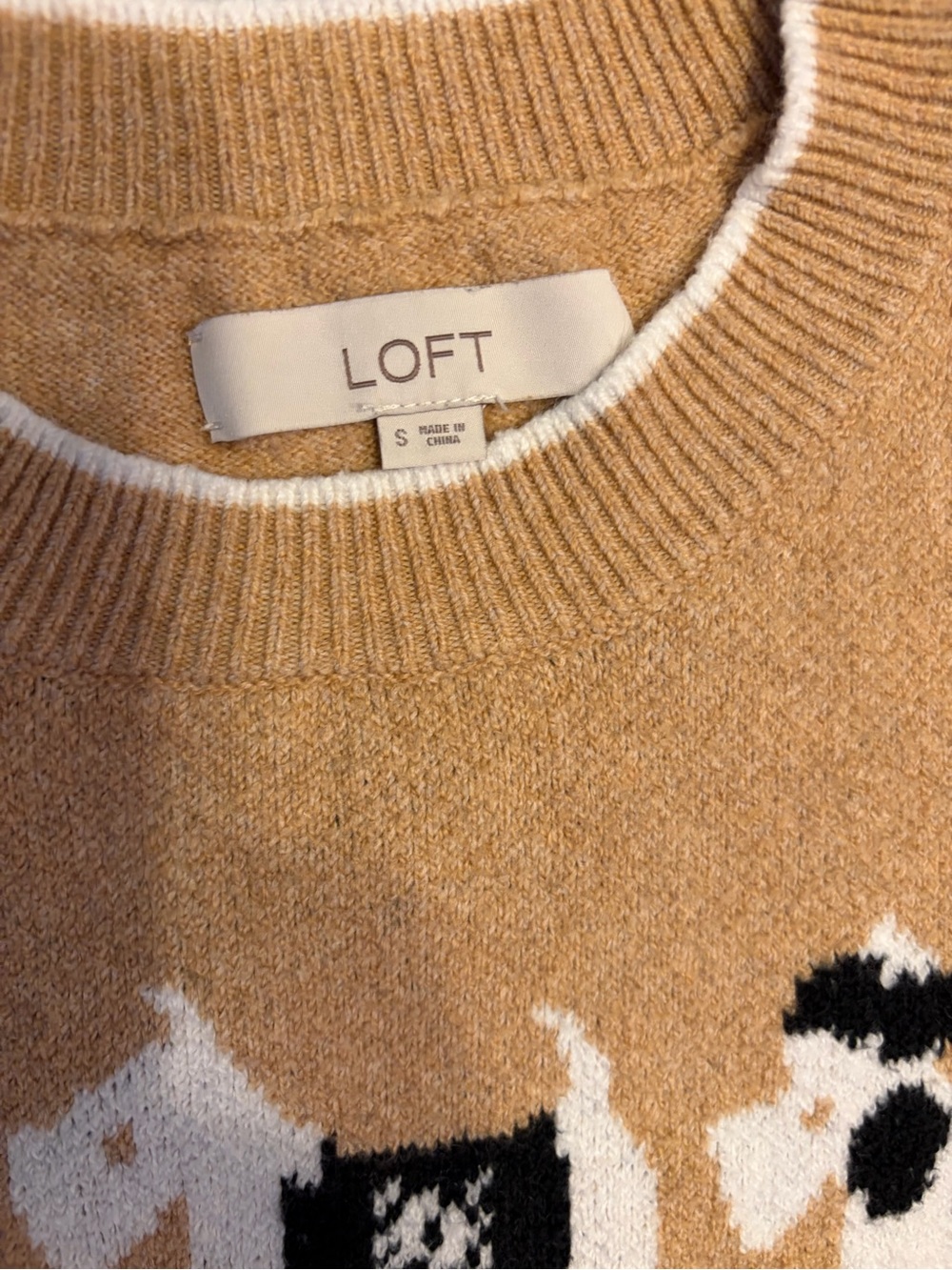 LOFT Camel and White Scottie Dog Knit Sweater - Picture 2 of 3